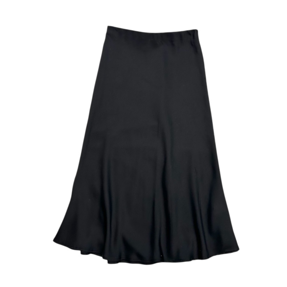 Audrey 3+1 Black Fit and Flare Satin Midi Skirt
